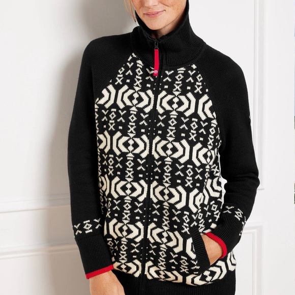 Talbots Sweaters - Talbots Zip Front Coatigan Sweater Jacket Wintery Geo Fleece Lined Cozy